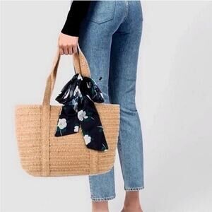 NWT Draper James Everyday Straw Bag Tote Floral Scarf Coastal Feminine Preppy